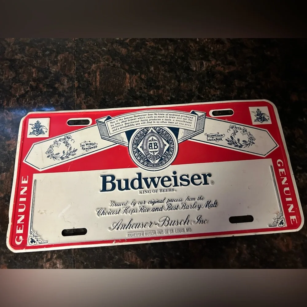 BUDWEISER ANHEUSER BUSCH BEER ADVERTISING BOOSTER LICENSE PLATE BAR SIGN…
